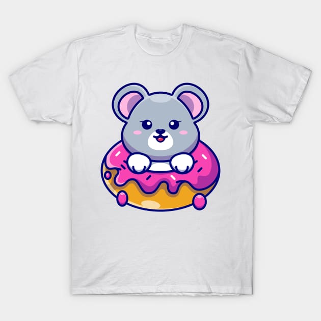 Cute baby mouse with doughnut cartoon T-Shirt by Wawadzgnstuff